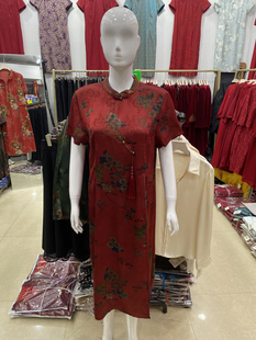 夏中国风复古绣花流苏中长款真丝连衣裙收腰显瘦气质妈妈装旗袍裙