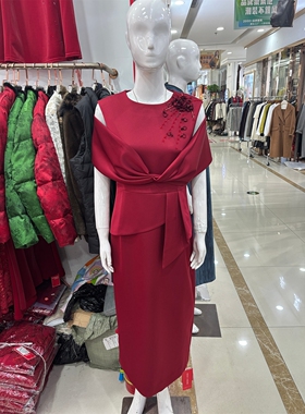 轻奢喜婆婆红色中式旗袍无袖收腰长裙婚礼妈妈装高级感显瘦连衣裙