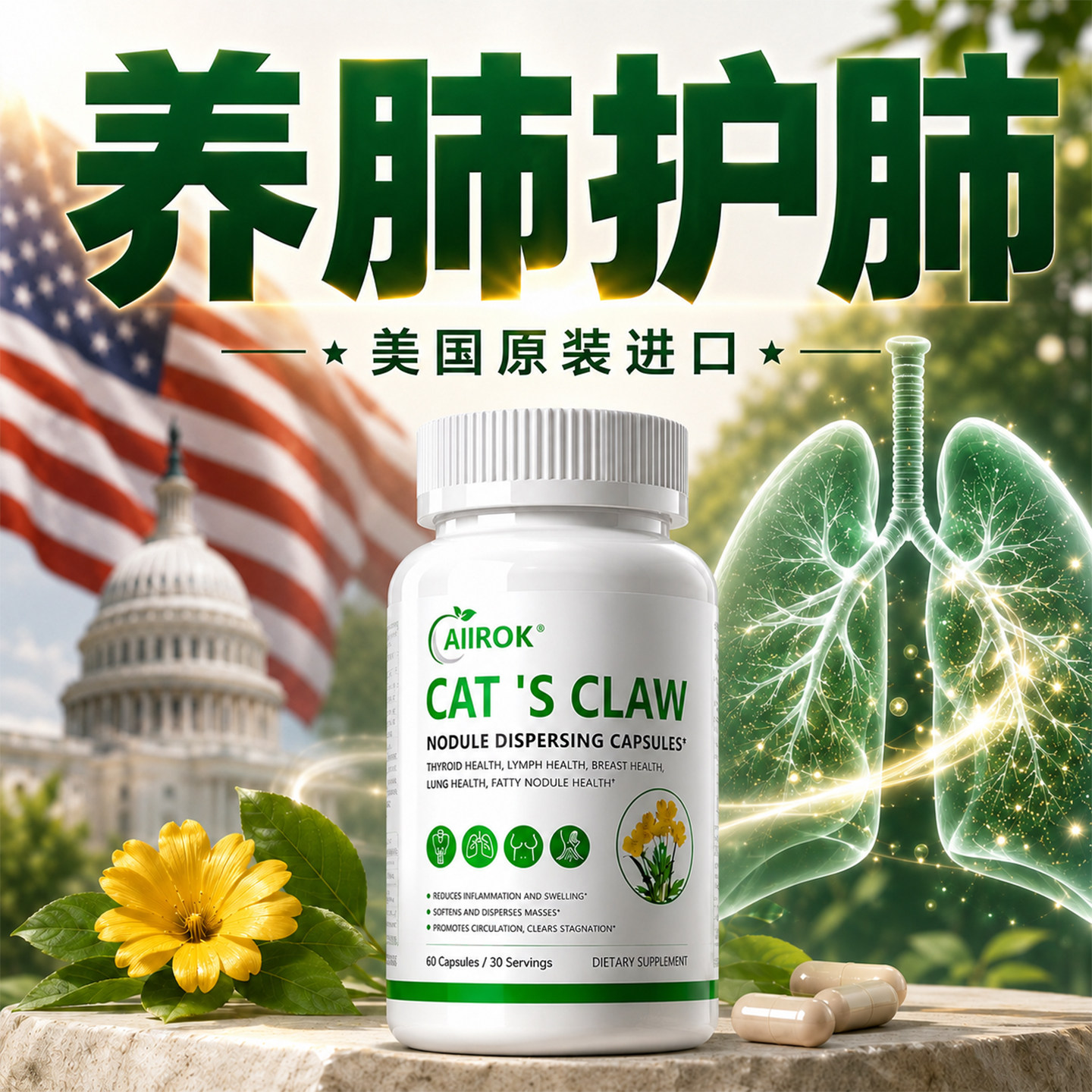 美国进口蒲公英中成茶养肺部二氢槲皮素肺磨ii玻璃清防尘肺肺大泡