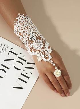 欧美时尚复古风手饰 蕾丝手链长手套女腕带珍珠性感多层镂空手链