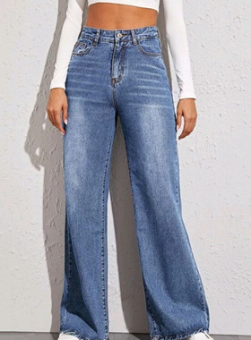 2024 Fashion ripped jeans women trousers ladies pants 阔脚裤