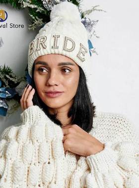 Pearl Bride to be Beanie Hat Fall Winter wedding mountain