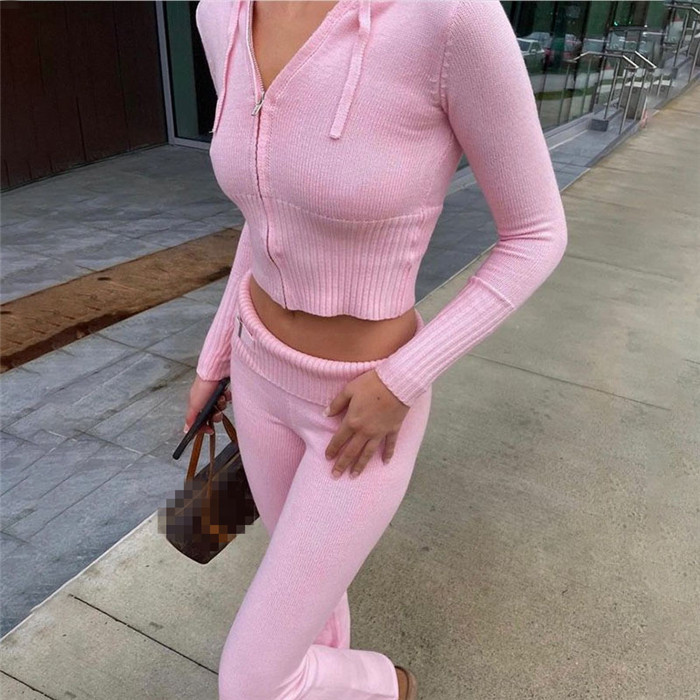 欧美针织上衣长裤两件套装女 knit pants sweater set suit women