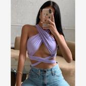 vest Solid 交叉挂脖抹胸小背心 neckline strapless color cross