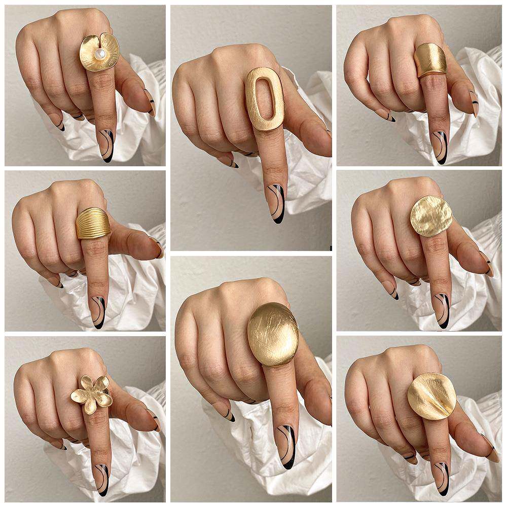ALLYES Irregular Chunky Gold Silver Color Rings for Women Me