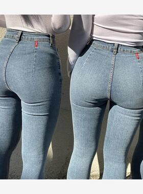 欧美高腰弹力牛仔裤女 high waist stretch denim jeans women