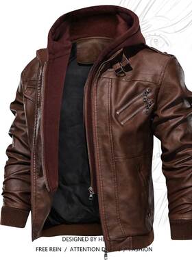 leather jacket men hoodies 男 military jacket pu皮衣男加厚