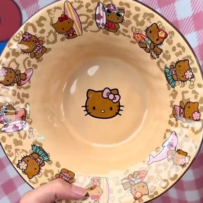 黑皮kt陶瓷餐具可爱日系螺蛳粉碗沙拉碗早餐碗牛奶杯宿舍泡面碗