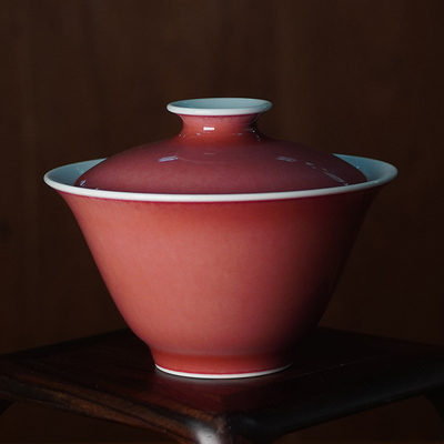 谷雨山房豇豆红釉安古盖碗
