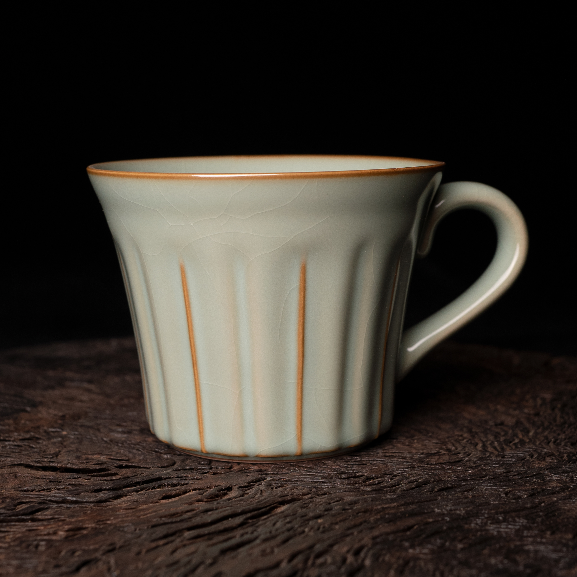 景德镇奉华汝瓷粉青开片咖啡杯手工仿古汝釉马克杯办公杯带手柄