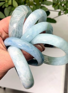 无折清仓纯天然海蓝宝手镯低价甩仅6个内径看图可实拍看视频