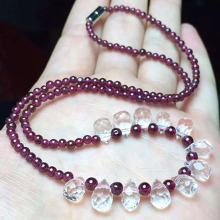 天然 石榴石白水晶雨滴刻面项链  夏季百搭款 网红爆款