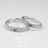 ZESHUO初见Cruch小众设计999足银情侣对戒纯银蓝爱心戒指2025新款