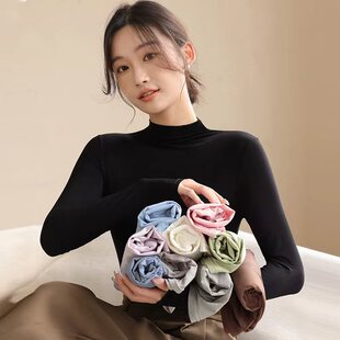 保暖加绒内搭黑色磨毛修身 秋冬季 气质上衣 女2025新款 半高领打底衫