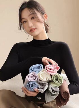 黑色半高领打底衫女内搭2025新款秋冬季加绒保暖修身气质长袖上衣