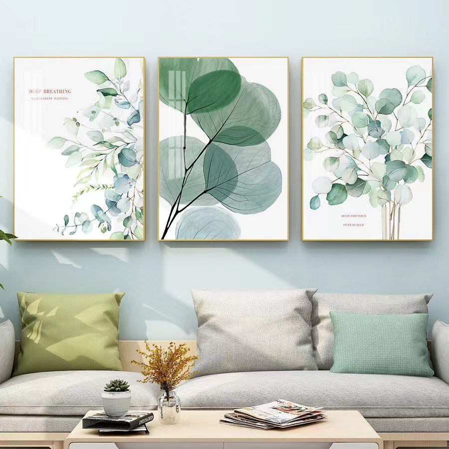 北欧风格客厅小清新绿色植物装饰画现代简约树叶叶子挂画墙面壁画图片
