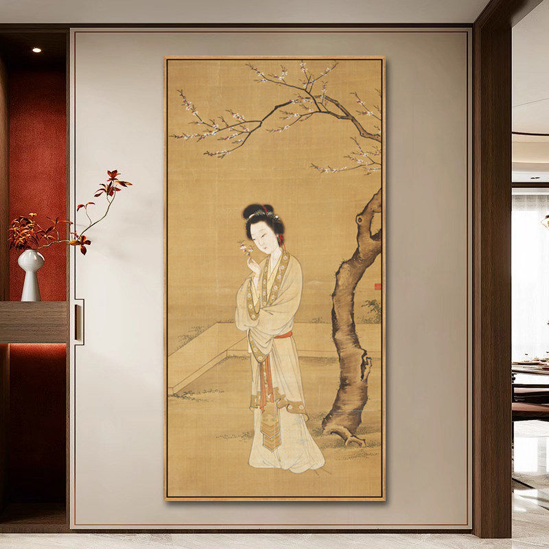 仕女图装饰画新中式客厅壁挂画书房茶室走廊过道玄关画人面桃花图