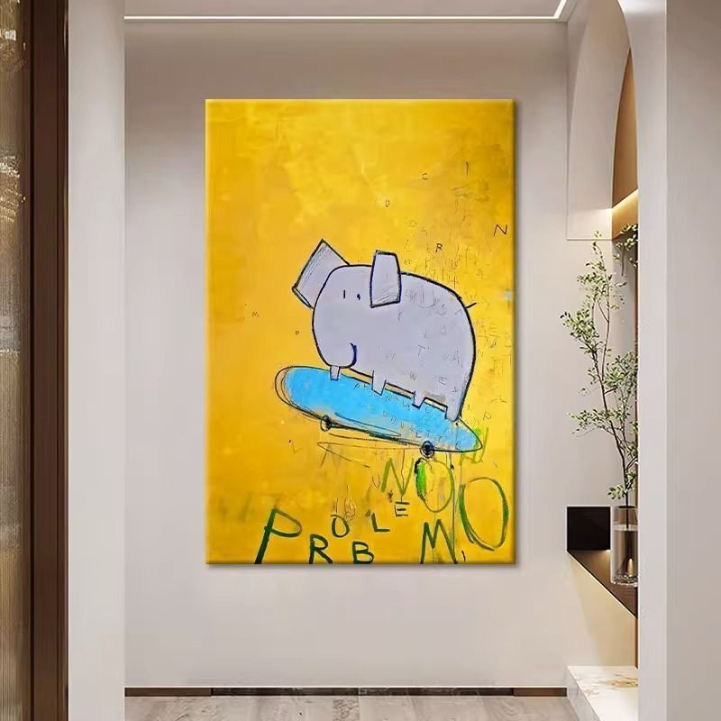 客厅涂鸦艺术挂画玄关抽象大象动物装饰画儿童房无框壁画图片