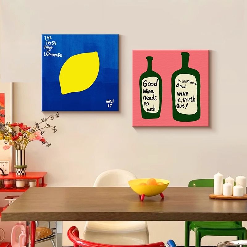 多巴胺餐厅装饰画卡通趣味水果客厅挂画ins风餐桌背景墙组合壁画图片