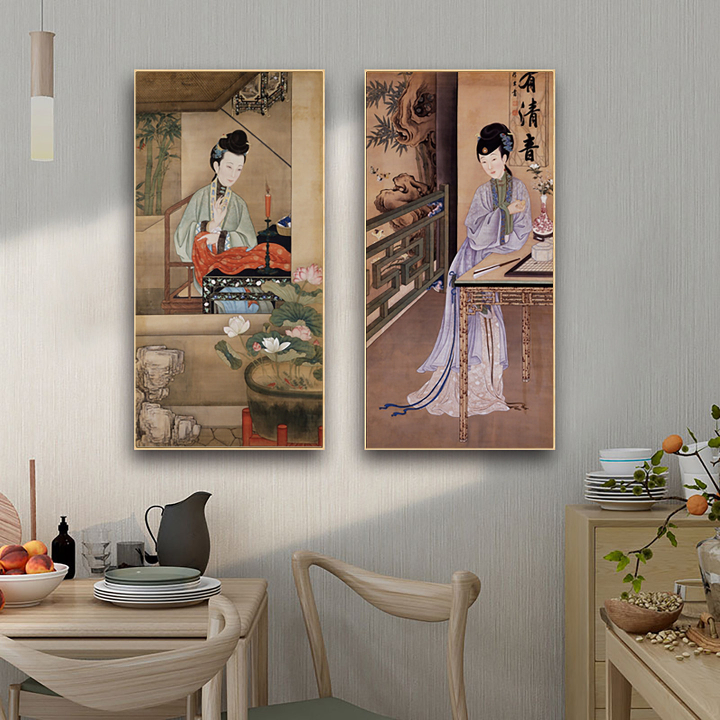 雍正十二美人图古风美女装饰画古代宫廷仕女图挂画新中式客厅壁画