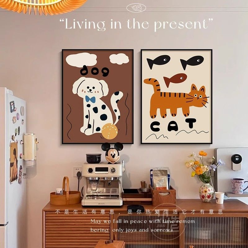 卡通动物卧室床头装饰画美拉德餐厅挂画多巴胺艺术客厅桌面摆画图片