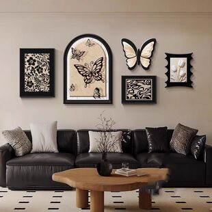 法式中古风客厅装饰画蝴蝶高级感沙发背景墙挂画复古艺术组合壁画
