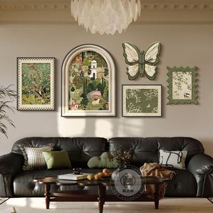 法式中古风客厅装饰画复古艺术组合壁画斋浦尔花园沙发背景墙挂画