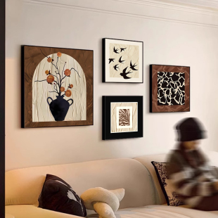 中古风客厅装饰画法式复古组合挂画抽象艺术沙发背景墙装饰