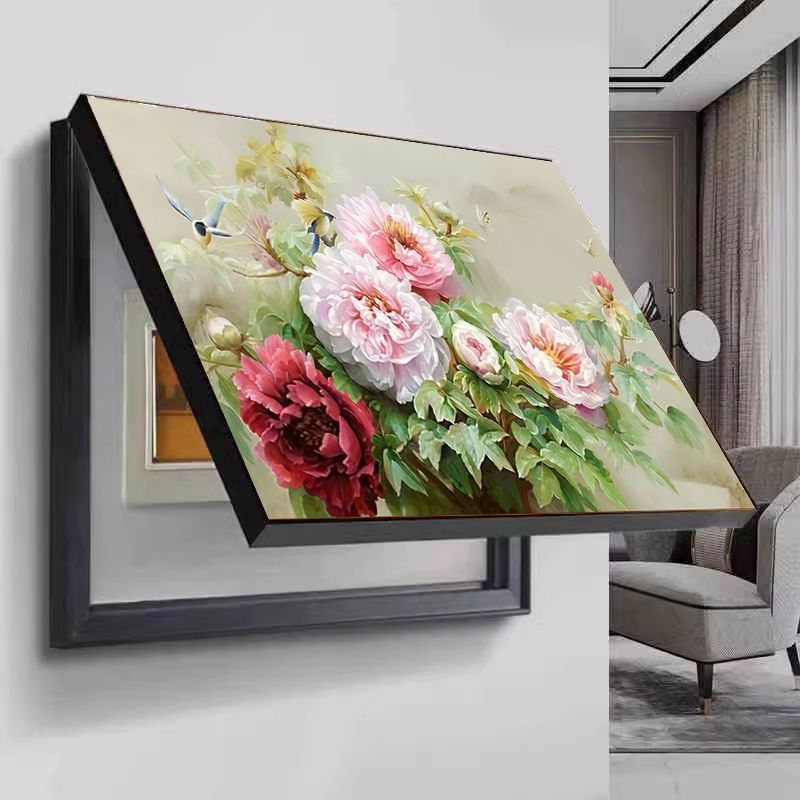 花开富贵牡丹花电表箱配电箱装饰画现代轻奢遮挡电闸盒挂画图片