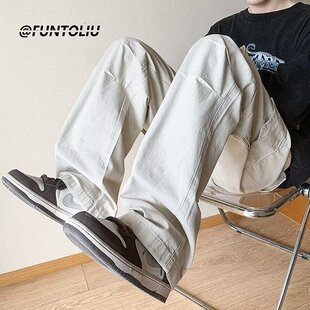 子男春秋季 情侣运动阔腿长裤 2024新款 潮牌工装 宽松直筒卫裤 纯棉裤