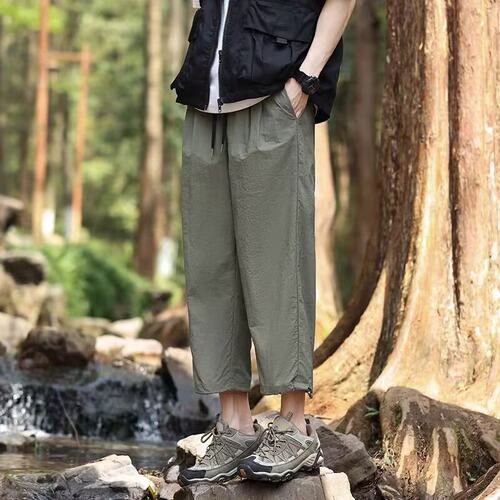 冰丝七分裤男士2025夏季户外透气速干直筒运动休闲八分过膝中裤子