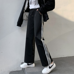 薄款休闲运动裤女夏季透气百搭长裤修身跑步小脚裤三条杠显瘦卫裤