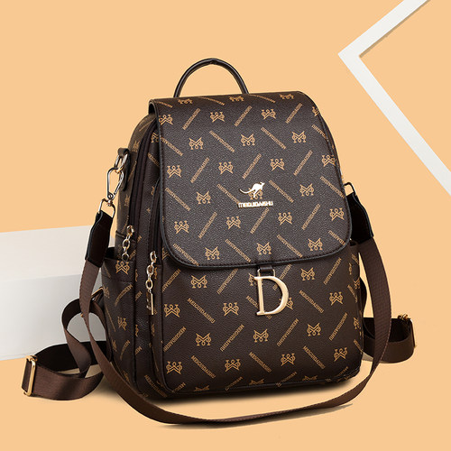 袋鼠真皮双肩包女送妈妈