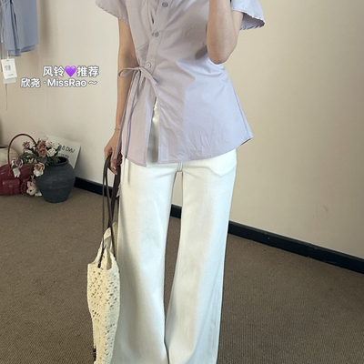 Miss Rao欣尧AOT-夏上新高品韩系系带收腰款小女人时尚衬衫62153