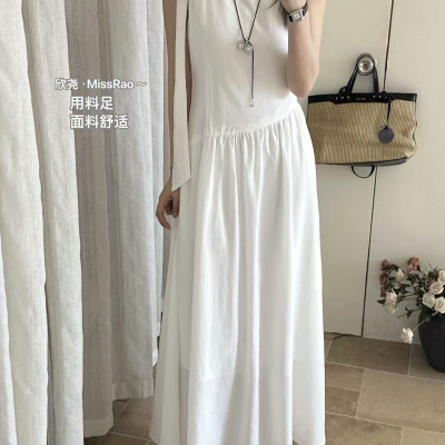 Miss Rao欣尧AOT-夏上新高质款心机镂空圆领飘带背心连衣裙62215