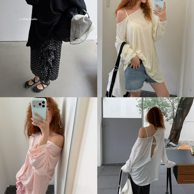 ALL IN-年夏上新韩版后背镂空慵懒纯色宽松休闲防晒衫长袖T恤8261