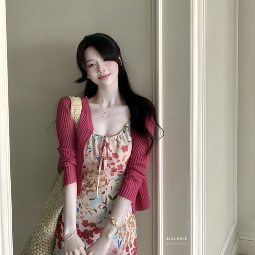 DARA ROSE-物印花斜裁碎花裙温柔度假中长款气质鱼尾连衣裙S9217