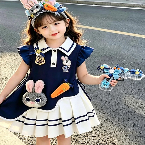 女童夏季学院风兔子警官连衣裙