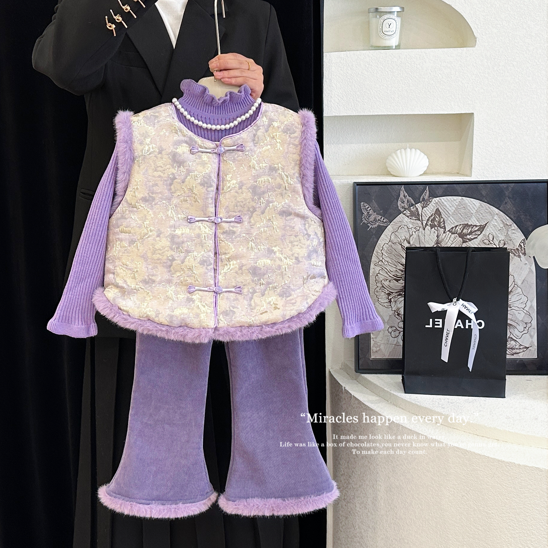 女童马甲旗袍三件套2025秋冬新款