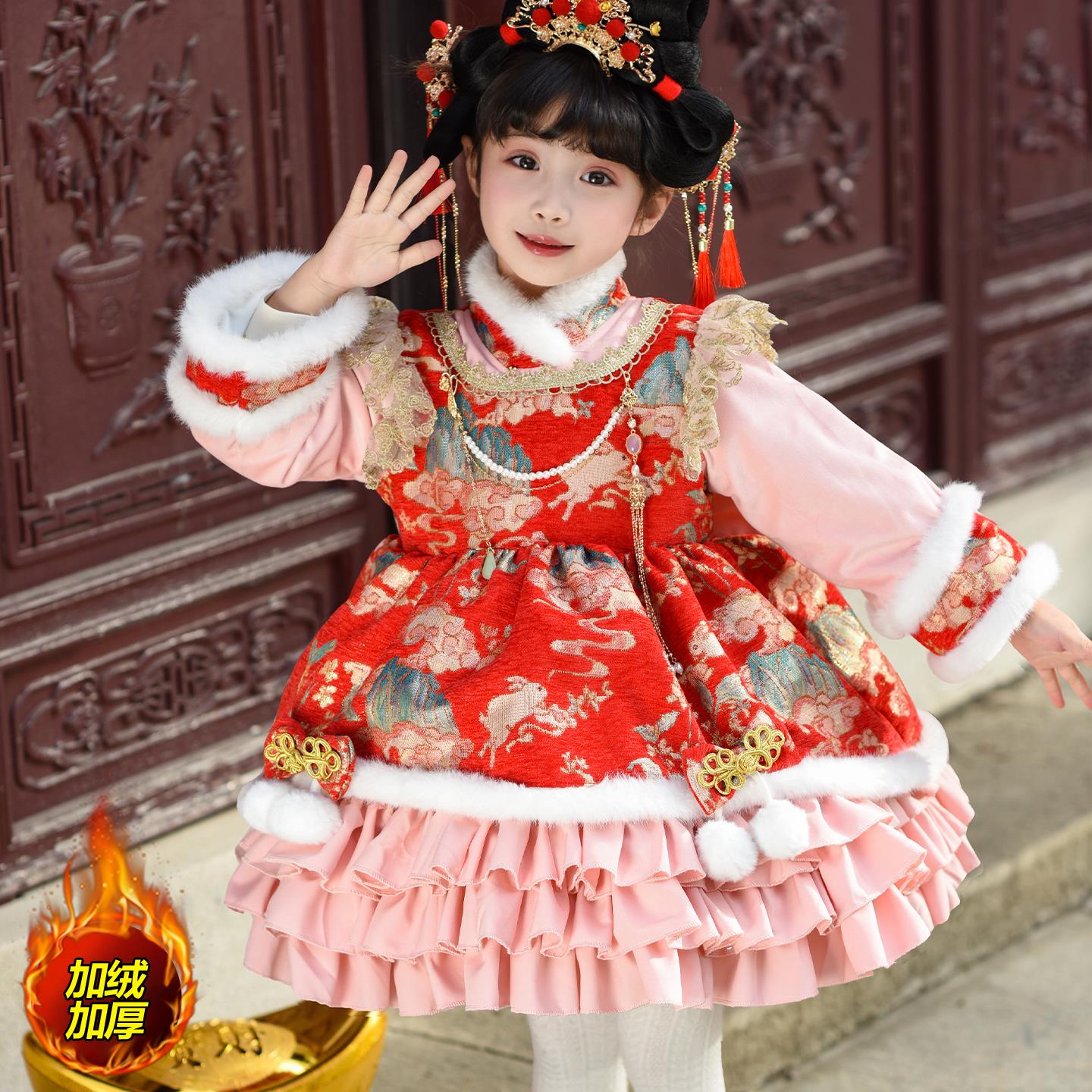 女童国风洛丽塔礼服加绒连衣裙
