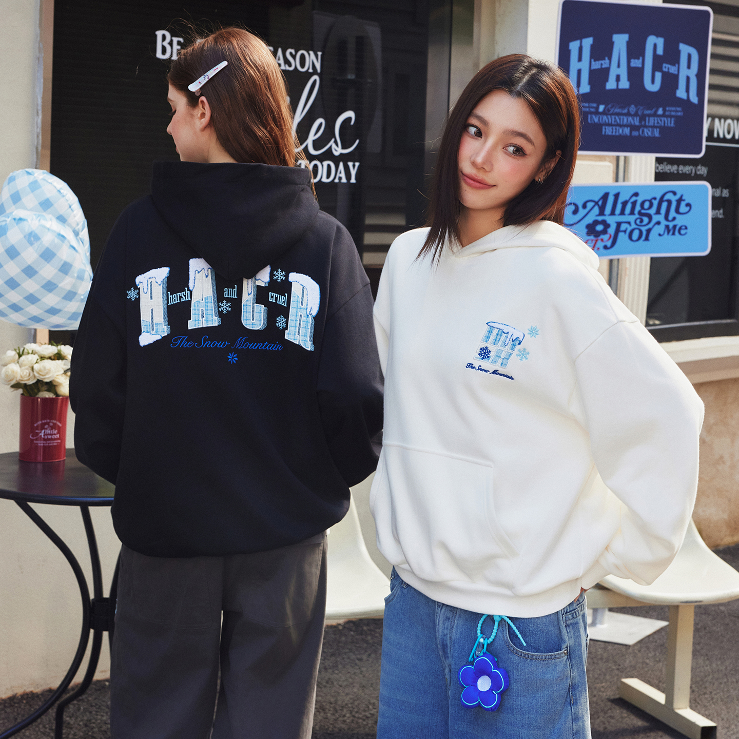 HACR雪顶毛绒刺绣连帽卫衣 国潮牌潮流宽松慵懒感情侣风帽衫男女