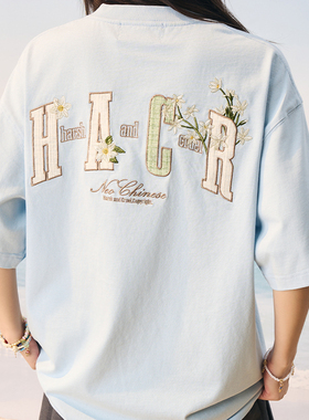 HACR丨harshandcruel2025夏小香风贴布刺绣花卉情侣宽松短袖T恤