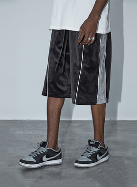 harsh and cruel 3M反光条丝绒拼色光泽感抽绳五分短裤潮流休闲裤