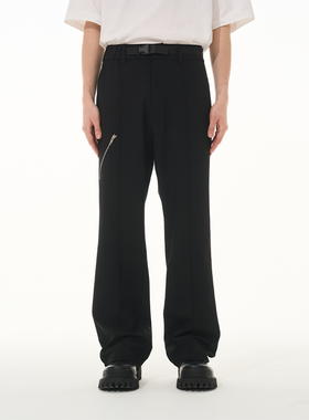 harsh and cruel cleanfit简约拉链设计可调节脚口立体微喇西裤