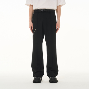 cleanfit简约拉链设计可调节脚口立体微喇西裤 cruel and harsh