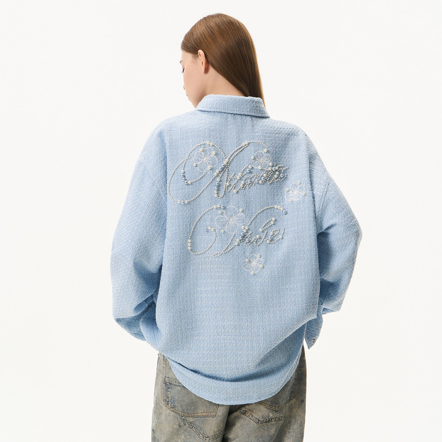 HACR美式复古小香风钉珠绣衬衫 休闲宽松翻领夹克外套