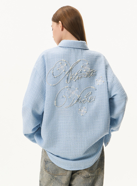 HACR美式复古小香风钉珠绣衬衫 休闲宽松翻领夹克外套