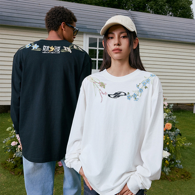 HACR领口花环logo刺绣长袖T恤