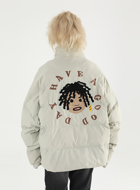 harsh and cruel 嘻哈街头小黑人圈圈字宽松保暖棉服立领面包服