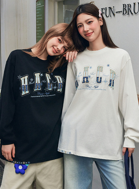 HACR民族风编织贴布刺绣长袖t恤 早秋国潮宽松情侣装t恤男女